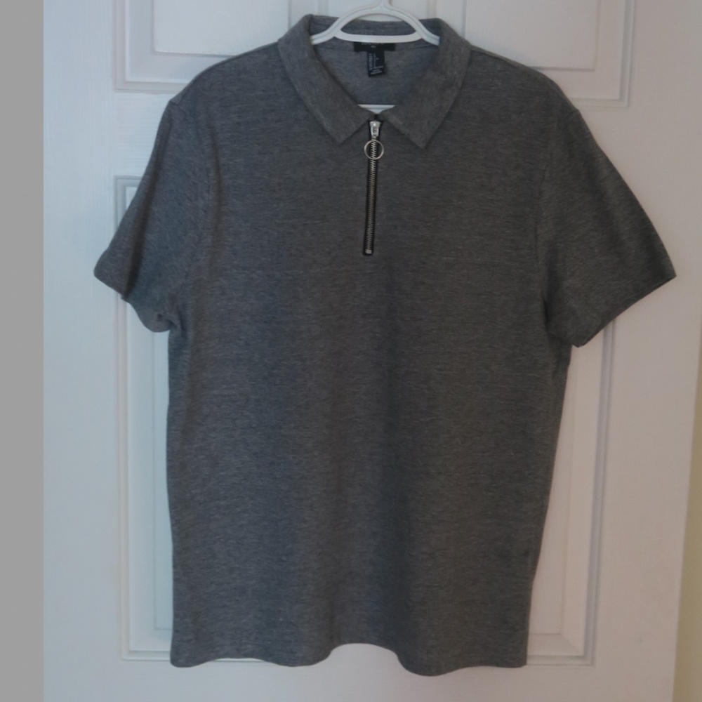Forever 21 Men's Zip Polo Shirt/L/Gray